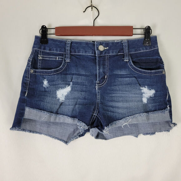 No Boundaries Denim Shorts Juniors 9 Blue‎ Jean Low Rise Womens Distressed - Picture 1 of 14